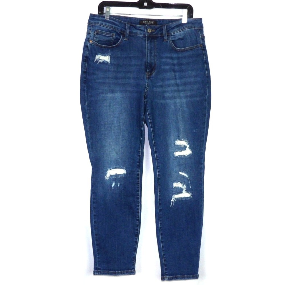 JUDY BLUE High Rise Stretch Distressed Straight Leg Denim Jeans Women's 14W‎